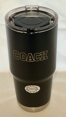 Academy “COACH” 30 oz. Black Steel Tumbler With Locking Lid #162050 - New
